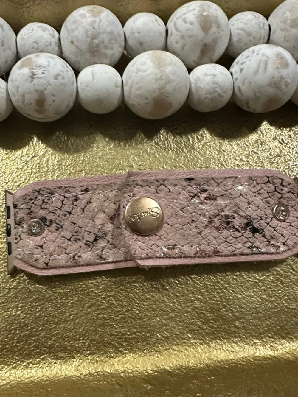 Blush Pink Snakeskin Apple Watch Connector with Gold Snap large adapter